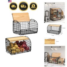 2 Set Stackable Wire Basket with Openable Top, Kitchen Counter, Pantry Organi...