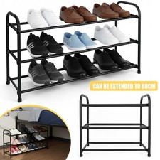 Slim 3 Tier Retractable Shoe Rack with Arched Handles Space Saving for Entryway