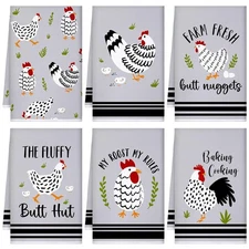 Set of 6 Farm Chickens Kitchen Towels Farmhouse Absorbent Dish Tea Towels Rus