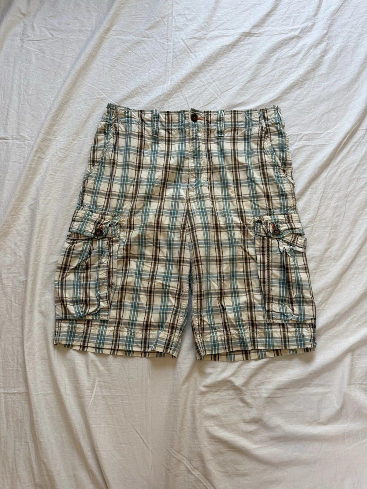 Y2K Vintage American Eagle Plaid Baggy Cargo Shorts Mens 34 Cream/brown/blue
Opens in a new window o