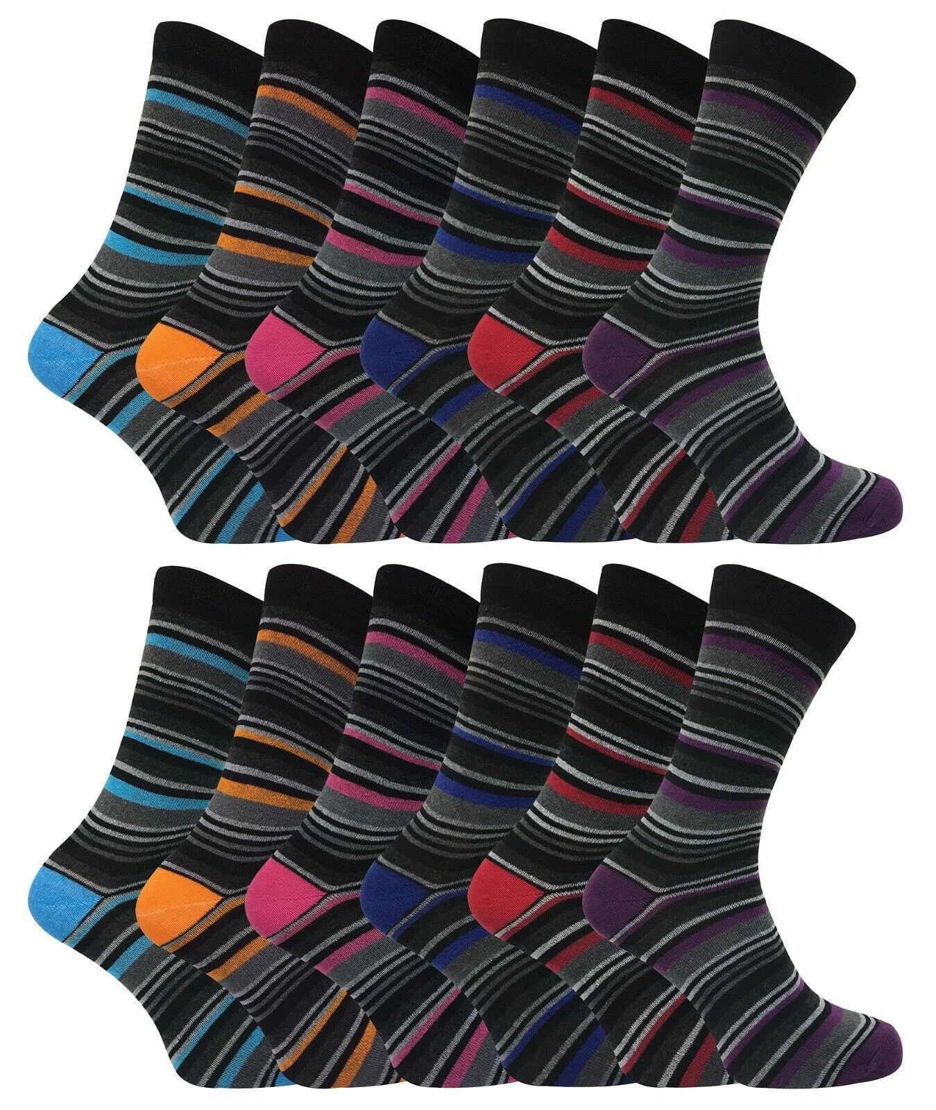 Sock Snob - 12 Pack Value Multipack Mens Cotton Striped Patterned Socks
Opens in a new window or tab