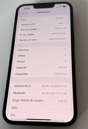 Apple iPhone 14 - Noir - 128GB - Débloqué - Photo 11 sur 13
