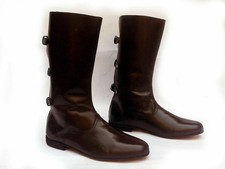Medieval Leather Boots Renaissance Viking Pirate Shoe Mens Brown Long Shoes