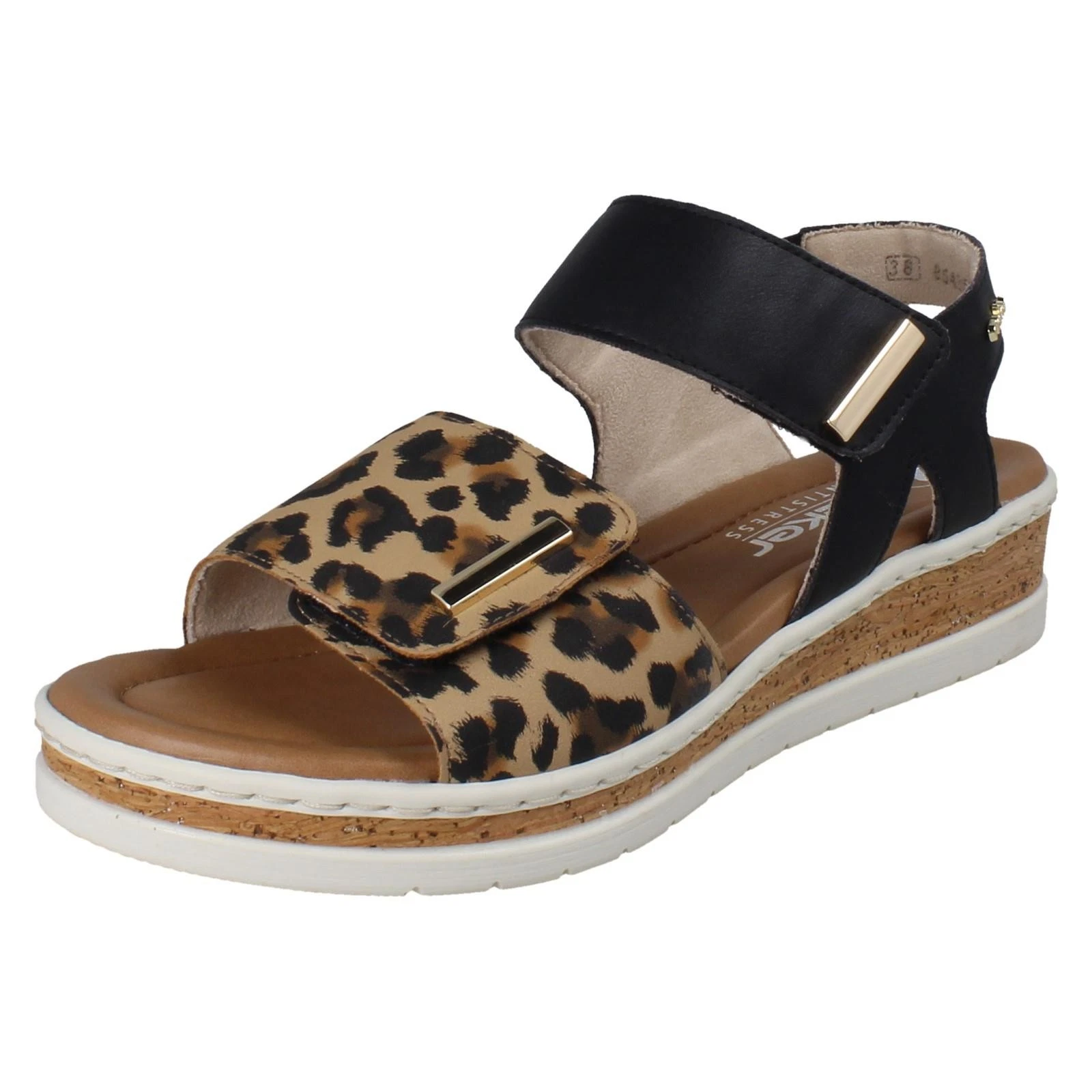 Ladies Rieker Hook And Loop Adjustable Stylish Wedge Sandals V4181