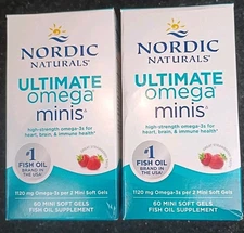 LOT OF 2 Nordic Naturals Ultimate Omega Minis 60ct/ea Exp 3/2028+