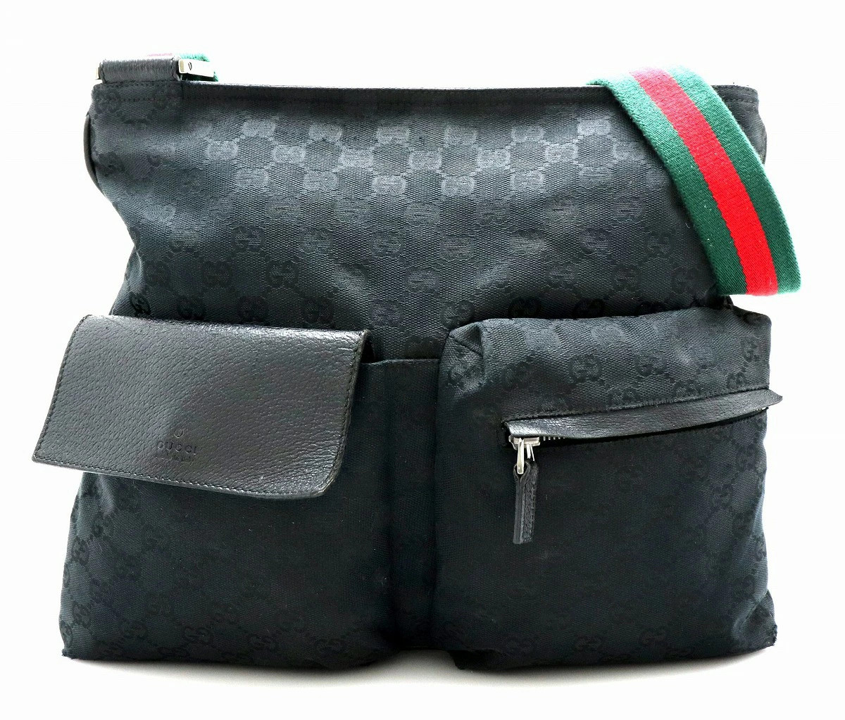 Gucci GG Canvas Leather Crossbody Bag Black Sherry Line Unisex