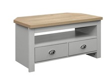 Highgate Modern Corner TV Unit  – Cream,Grey & Navy Blue with Oak Effect Top