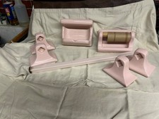 Vintage Pink Ceramic Tile Bathroom Towel Bar, Soap Dish and Toilet Paper Holder