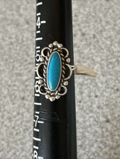 Vintage Southwestern Sterling Silver Size 5 1/4 Ring With Oval Turquoise Stone