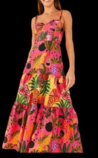 Farm Rio Pop Leopard Maxi Dress Sz XL New Long Sleeveless Jungle Pink Cotton