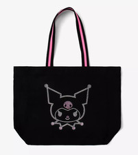 Kuromi Face Rhinestone Oversized Black Canvas Tote Bag NWT