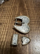   Sterling Overlaid  3pc Buckle Set 7/8  Opening