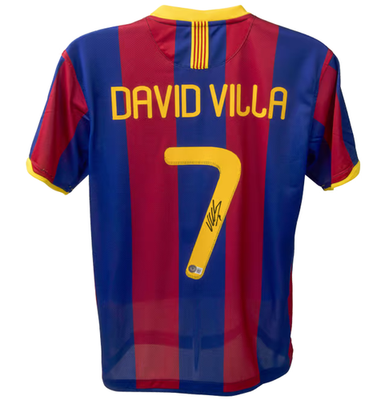 David Villa Signed FC Barcelona Home Soccer Jersey #7 with Beckett