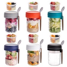 6 Pack Overnight Oats Containers with Lids and Spoons, 16 OZ Glass Mason Jars...