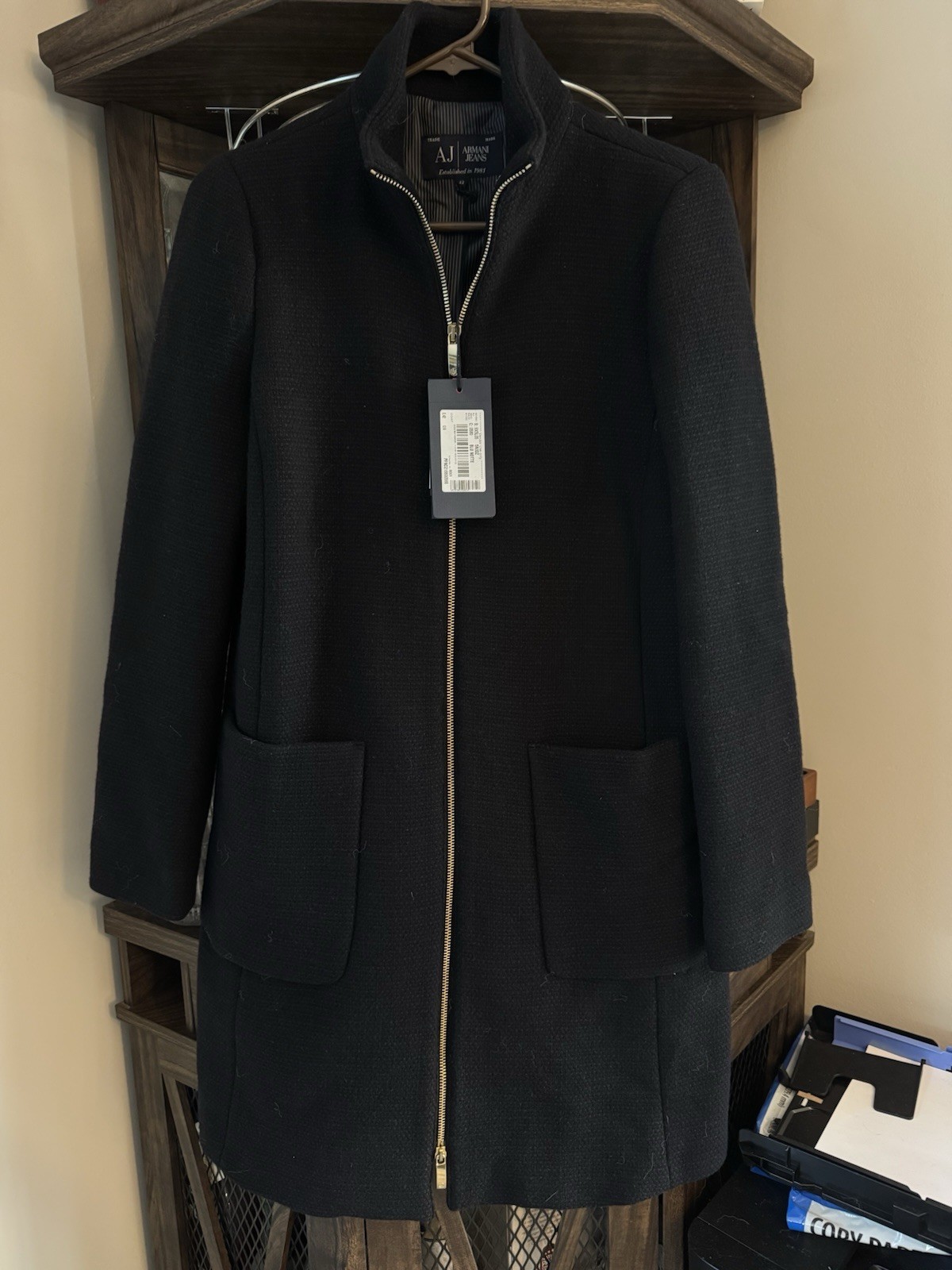 Women's Long Zip Coat Lined Solid Size 6 Designer Winter