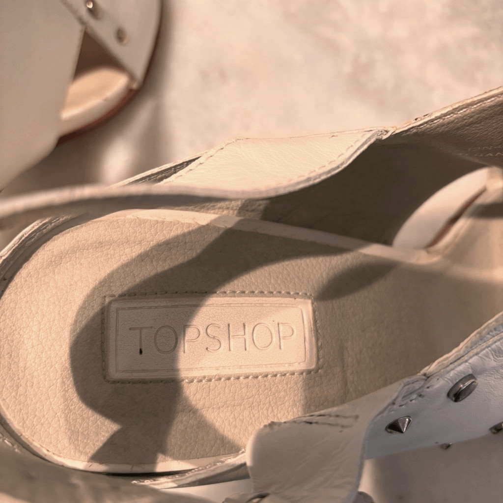 Topshop Nixie Studded Peep Toe Block Heel Sandals White Size 10 View 5