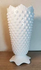 Vintage Fenton  7" Milk Glass Hobnail Tapered Vase Crown Edge