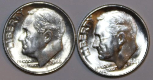 (2) Brilliant Uncirculated Roosevelt Dimes - 1946D 1947D - #9525D FREE SHIPPING