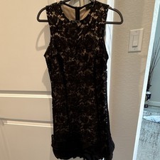 Maia Black Floral Lace Sheath Round Neck Sleeveless Knee Zip Dress 8