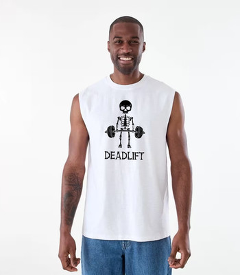 MEN WOMENS TEE SLEEVELESS TSHIRT DEADLIFT SKELETON WEIGHTLIFTING WEIGHTS GYM