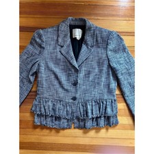 Rebecca Taylor Gray Textured Tweed Ruffle-Hem Blazer
