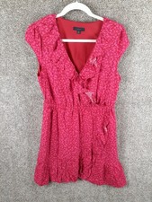 J Crew Ruffle Faux Wrap Dress Womens 10 Pink Floral Cap Sleeve V-Neck Romantic