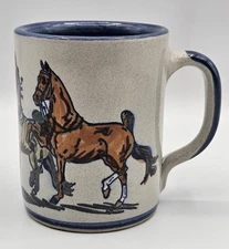 Rare Louisville Stoneware Coffee Cup Kentucky Prancing Horses GFA Blue Trim