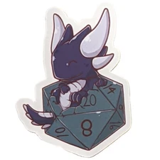 Black Baby Dragon Hatching from D20 Dice Sticker - 3" Waterproof Vinyl Decal