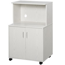 HOMCOM Kitchen Storage Unit Microwave Cart Trolley w/ Cabinet Wheels Shelf White