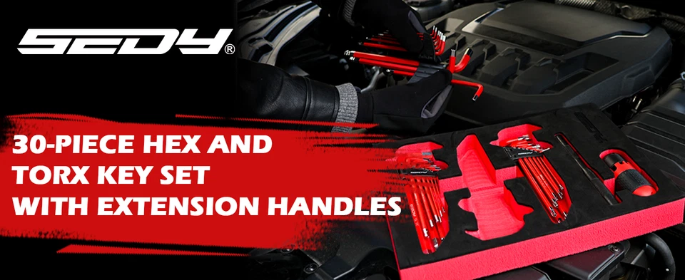 30PC L-Hex Torx Key Set Ball End Allen Wrench Grip Handle Extension Bar S2 Steel - Image 2 of 4