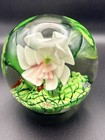Vintage Pink/White  Flower And Millefiori Glass Paperweight W/frog Large/Heavy — photo 1
