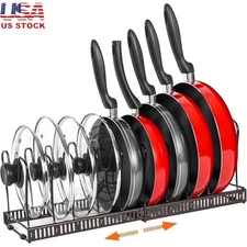 Adjustable Pot & Pan Organizer Rack Durable Anti Rust Kitchen Storage Solution