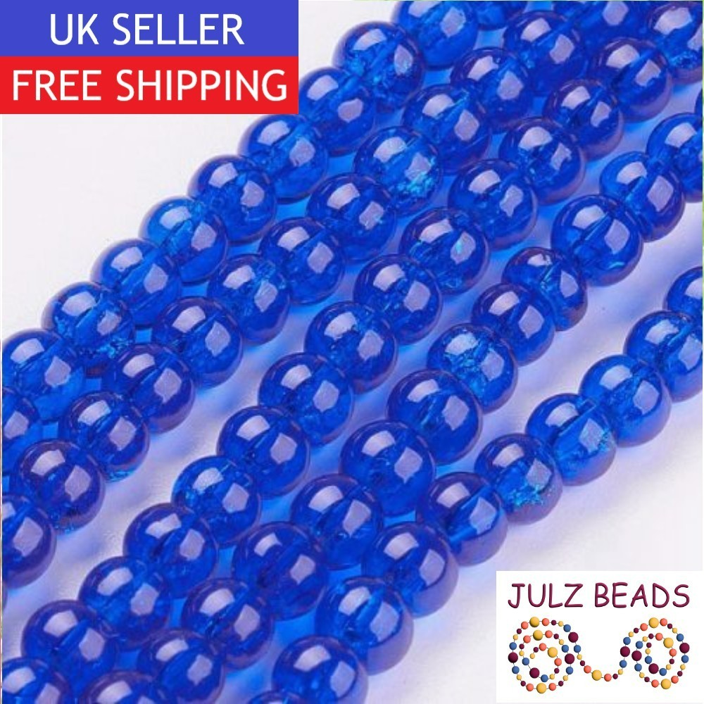 Blue Crackle Glass Beads - 6mm - Jewellery Making - 1 Strand (130 pcs)