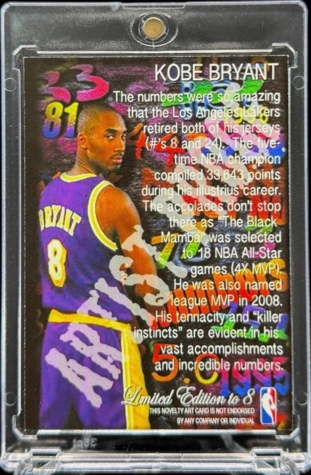 Kobe Bryant Rookie RC 1996-97 1/8 Flair Hot Numbers Novelty Custom Card - Image 2 of 2