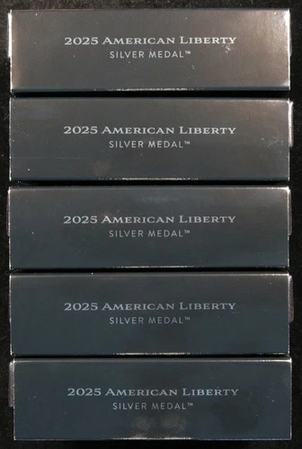 Lot of 5 x 2025-P American Liberty 1 oz Silver Medal Proof  w/ OGP (#SLC00226)
