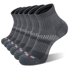 Men's Athletic Cushion Quarter Socks, Size 9-12, Dark Grey, 6 Pairs