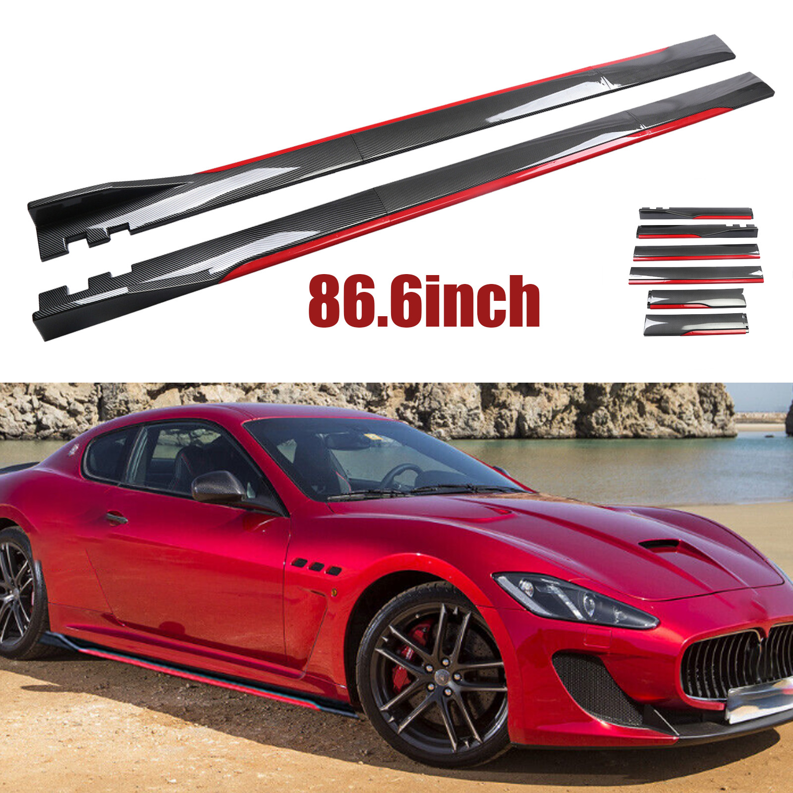 Carbon Fiber Look 86.6" Side Skirt Extension Spoiler Splitter For Maserati GranT