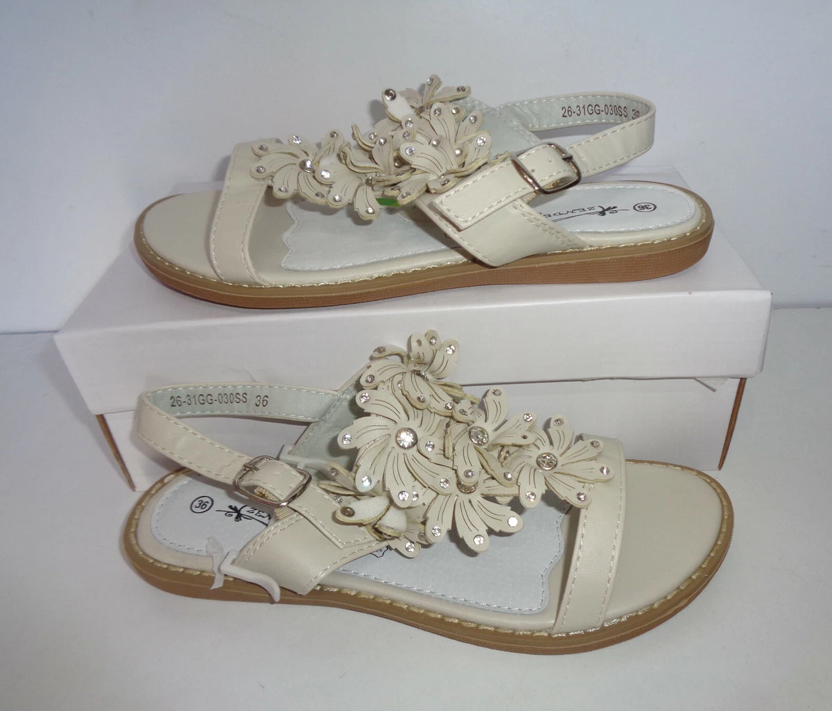 New Girls Sandals Beige Strap Junior Shoes Kids Summer Flat RRP