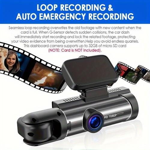 Dual Dash Cam Front Inside Car Camera Night Vision 1080P 170° SDHC Card Memory - Picture 10 of 11