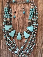 Faux Turquoise  Bead  Necklace  Set