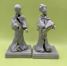 Kay Finch California Vintage Pottery Fish Grey Silver Man Woman Figurine Geisha