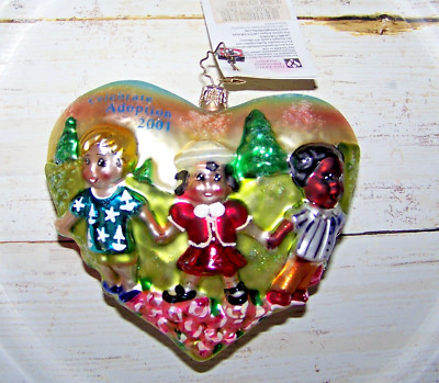Vintage Christopher Radko Celebrate Adoption Blown Glass Heart Ornament 2001