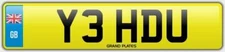 DU Number plate INITIALS Y3 HDU CHERISHED CAR REGISTRATION YEH ROAD LEGAL REG