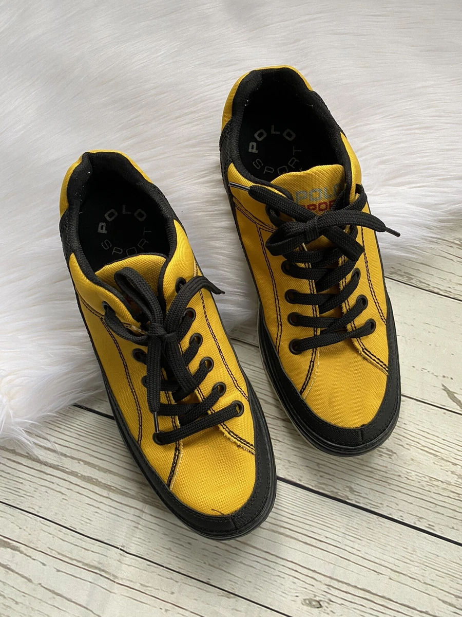 Vintage Ralph Lauren Polo Sport Sneaker Shoe Yellow Extreme Black Mens 10 Italy