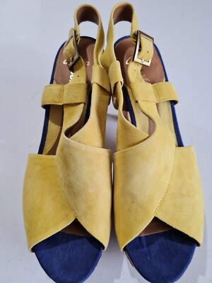 Clarks Softwear Ochre Suede Cork Heeled Wedge Crossover Sandals Size  UK