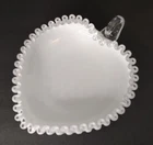 Vintage Fenton Milk Glass Silver Crest Ruffled Heart Shaped Candy Dish Bowl