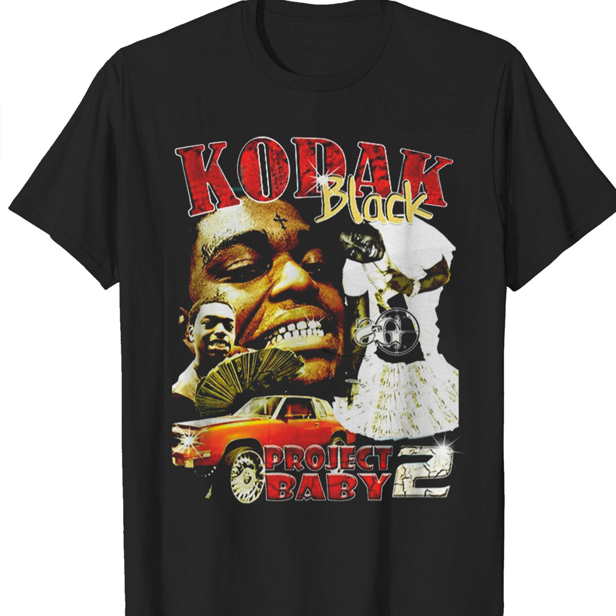 ★KODAK★ Big Logo Cotton Short Sleeve T-Shirt BLACK Kodak Black rapper project baby T-shirt black Short sleeve