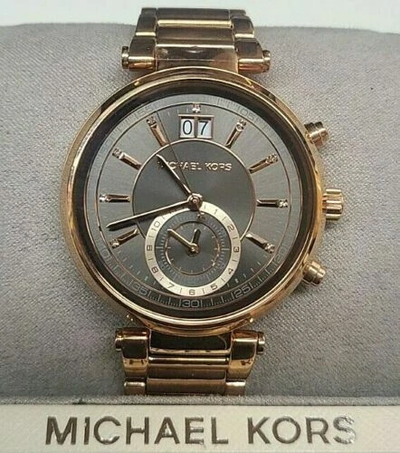 Orologio da donna Michael Kors MK6226 Sawyer Quadrante Grigio Placcato Oro Rosa Inox