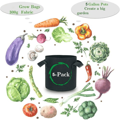 5/10 Pk Plant Grow Bags Fabric Pot Nursery Soil Bag W/Handles Thickened Nonwoven - Picture 8 of 20