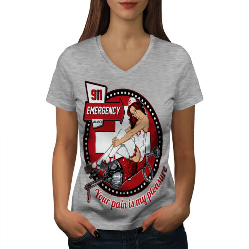 Wellcoda Sexy Nurse Emergency Womens V-Neck T-shirt, Costume Graphic Design Tee - Picture 1 of 22